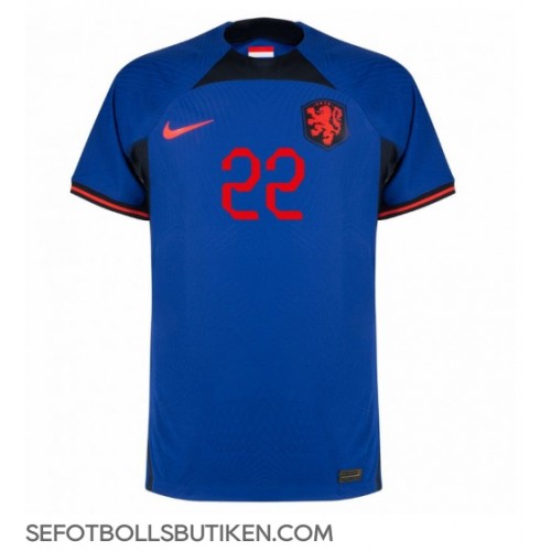 Nederländerna Denzel Dumfries #22 Replika Borta matchkläder VM 2022 Korta ärmar
